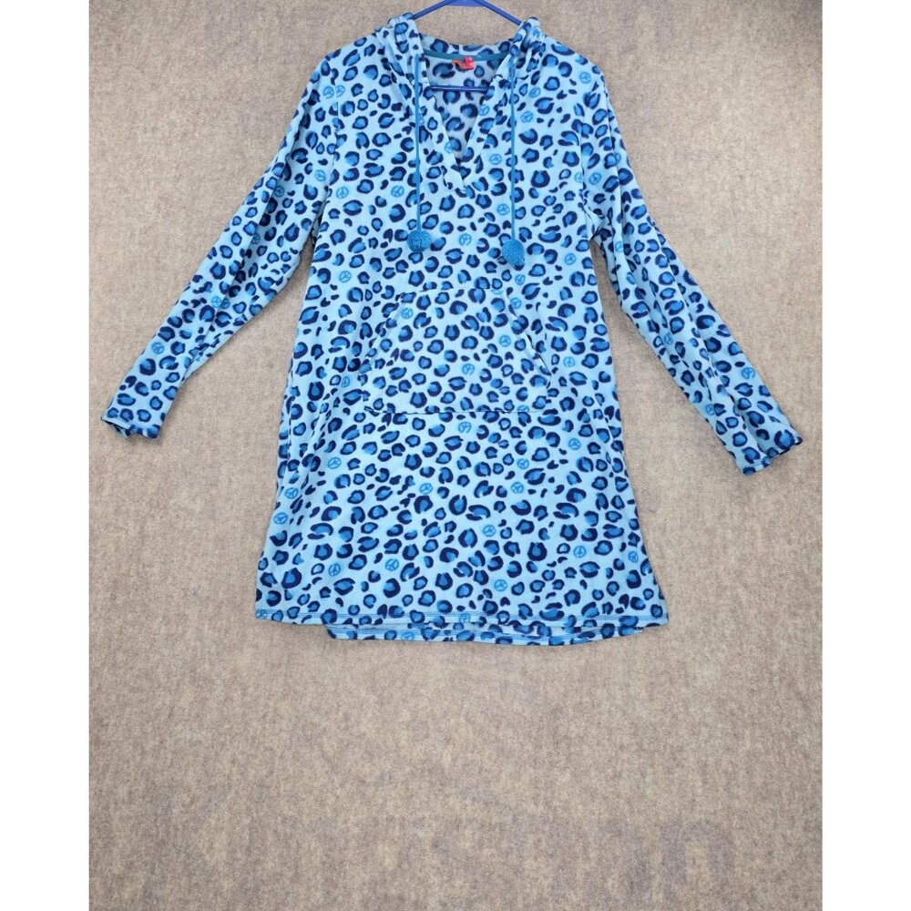 Jenny By Jennifer Moore Blue Leopard Hooded Long-Sleeve Fleece Tunic Size